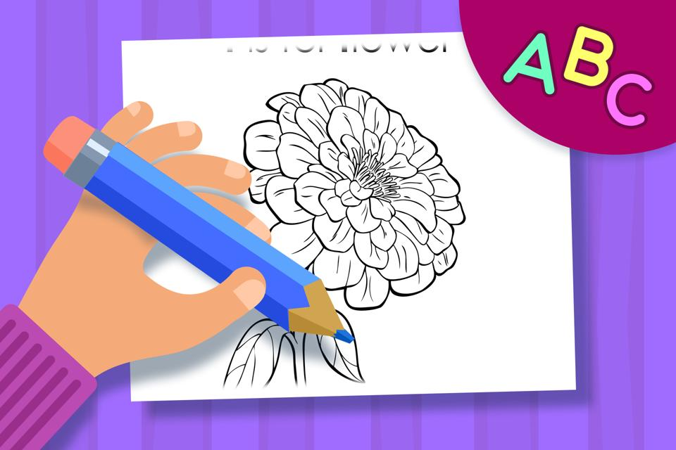F is for Flower – Online Coloring Page