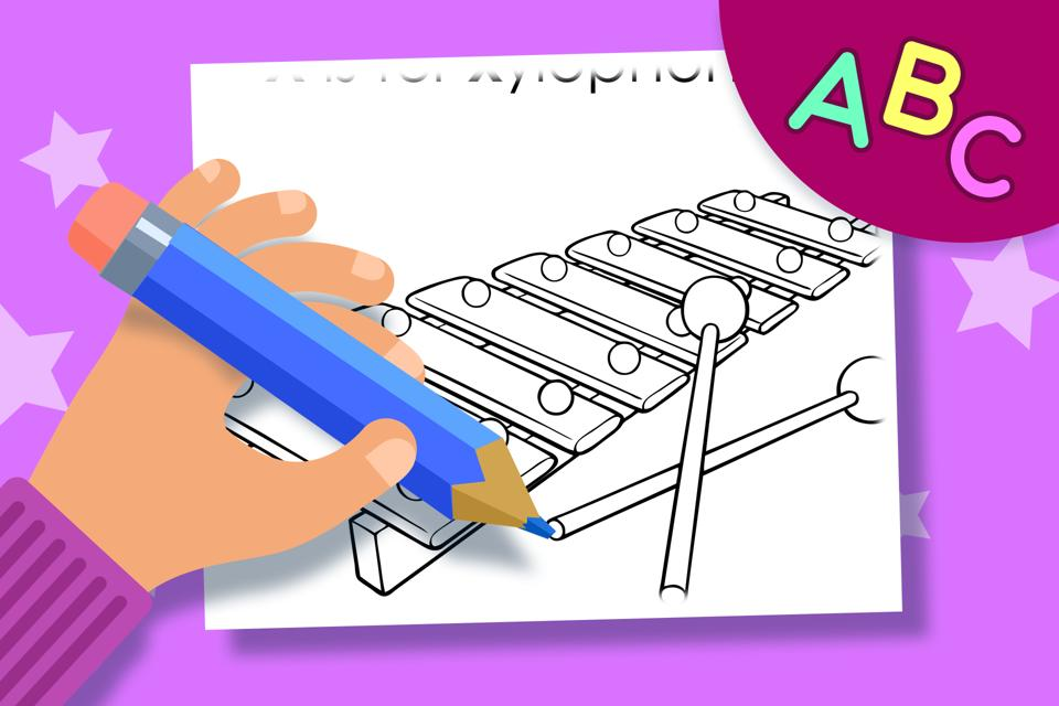 X is for Xylophone – Online Coloring Page