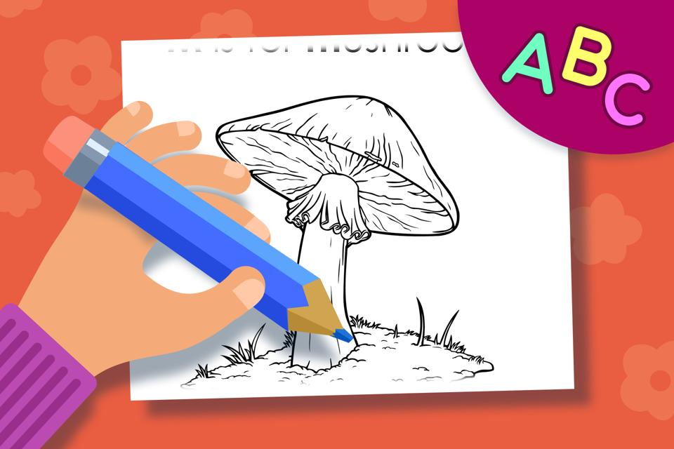 M is for Mushroom – Online Coloring Page