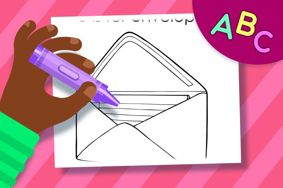 E is for Envelope – Online Coloring Page