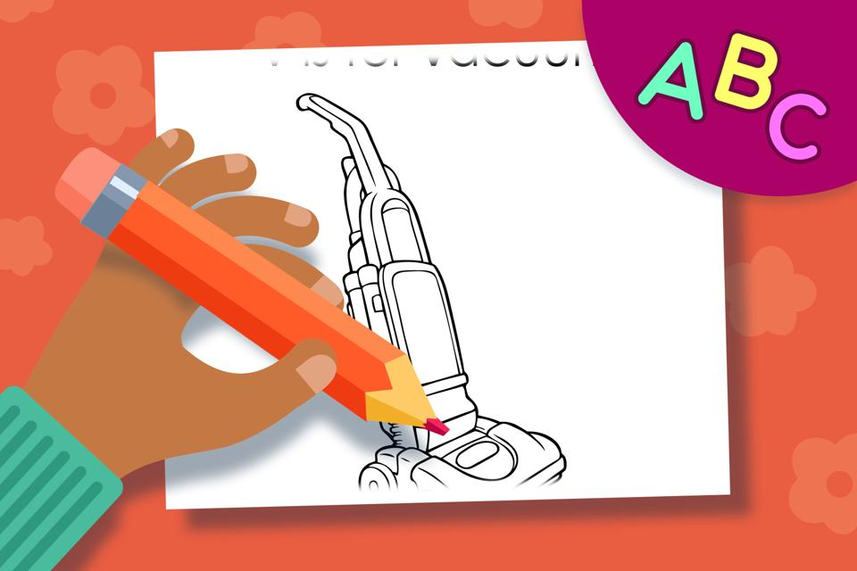 V is for Vacuum – Online Coloring Page