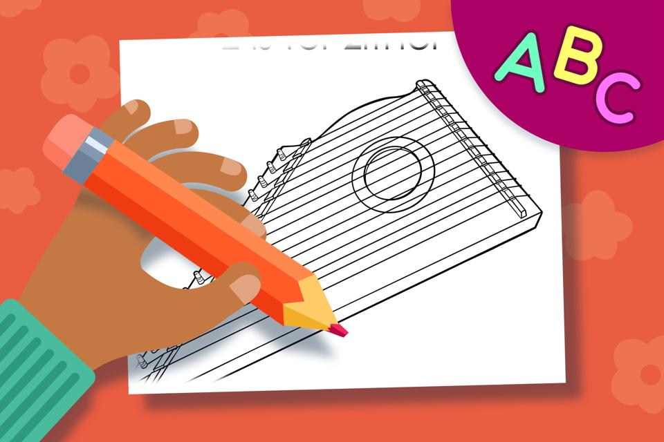 Z is for Zither – Online Coloring Page