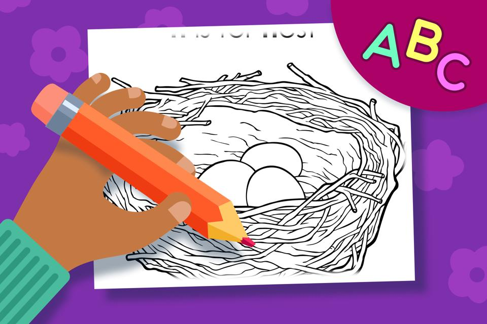 N is for Nest – Online Coloring Page