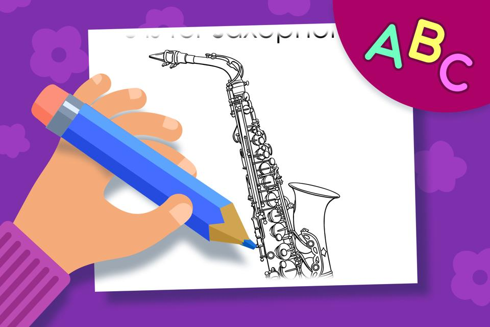 S if for Saxophone – Online Coloring Page