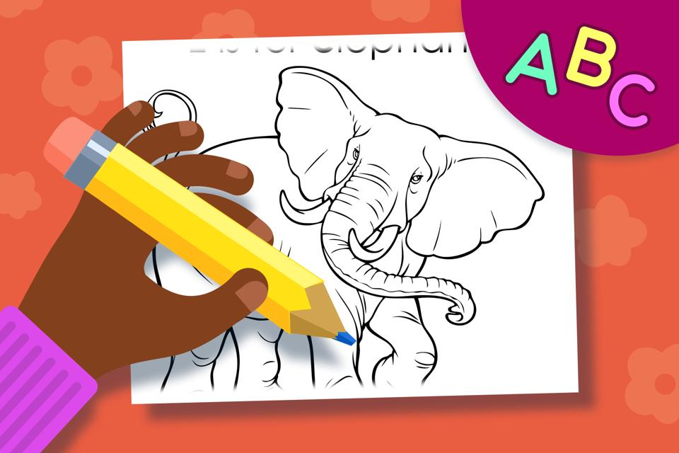 E is for Elephant – Online Coloring Page