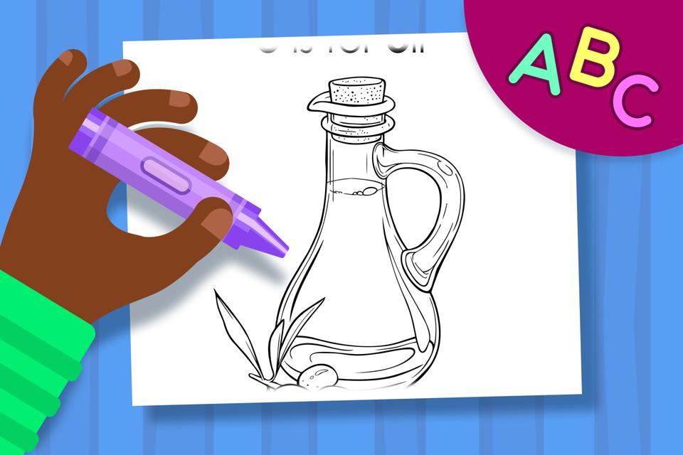 O is for Oil – Online Coloring Page