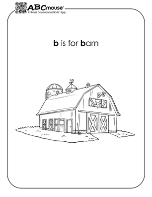 Free printable b is for barn coloring page from ABCmouse.com. 
