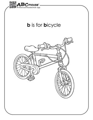 Free printable b is for bicycle coloring page from ABCmouse.com. 