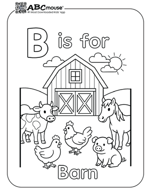 Free printable b is for barn coloring page from ABCmouse.com. 