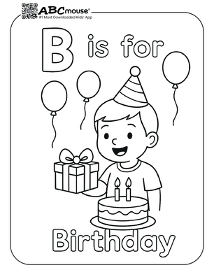 Free printable b is for birthday boy coloring page from ABCmouse.com. 