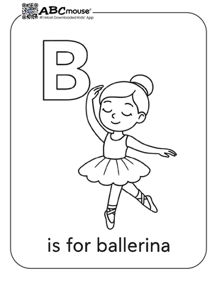 Free printable b is for ballerina coloring page from ABCmouse.com. 