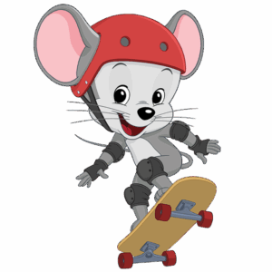 ABCmouse having fun skateboarding while wearing a helmet. 