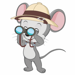 ABCmouse looking through binoculars wearing a fun safari hat. 