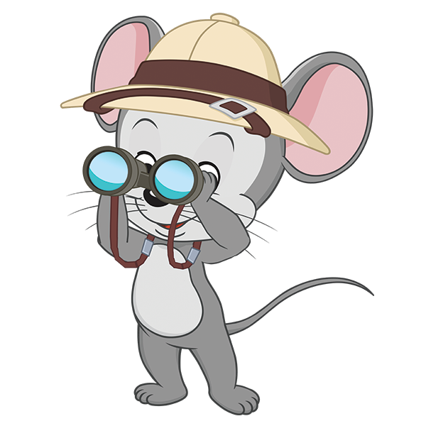 ABCmouse looking through binoculars wearing a fun safari hat.