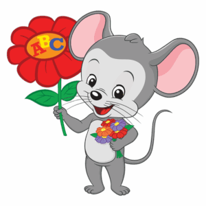 ABCmouse holding a colorful bouquet of flowers. 