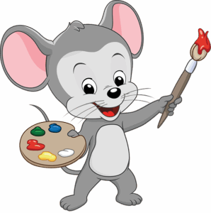 ABCmouse holding a paintbrush and paint pallet. 