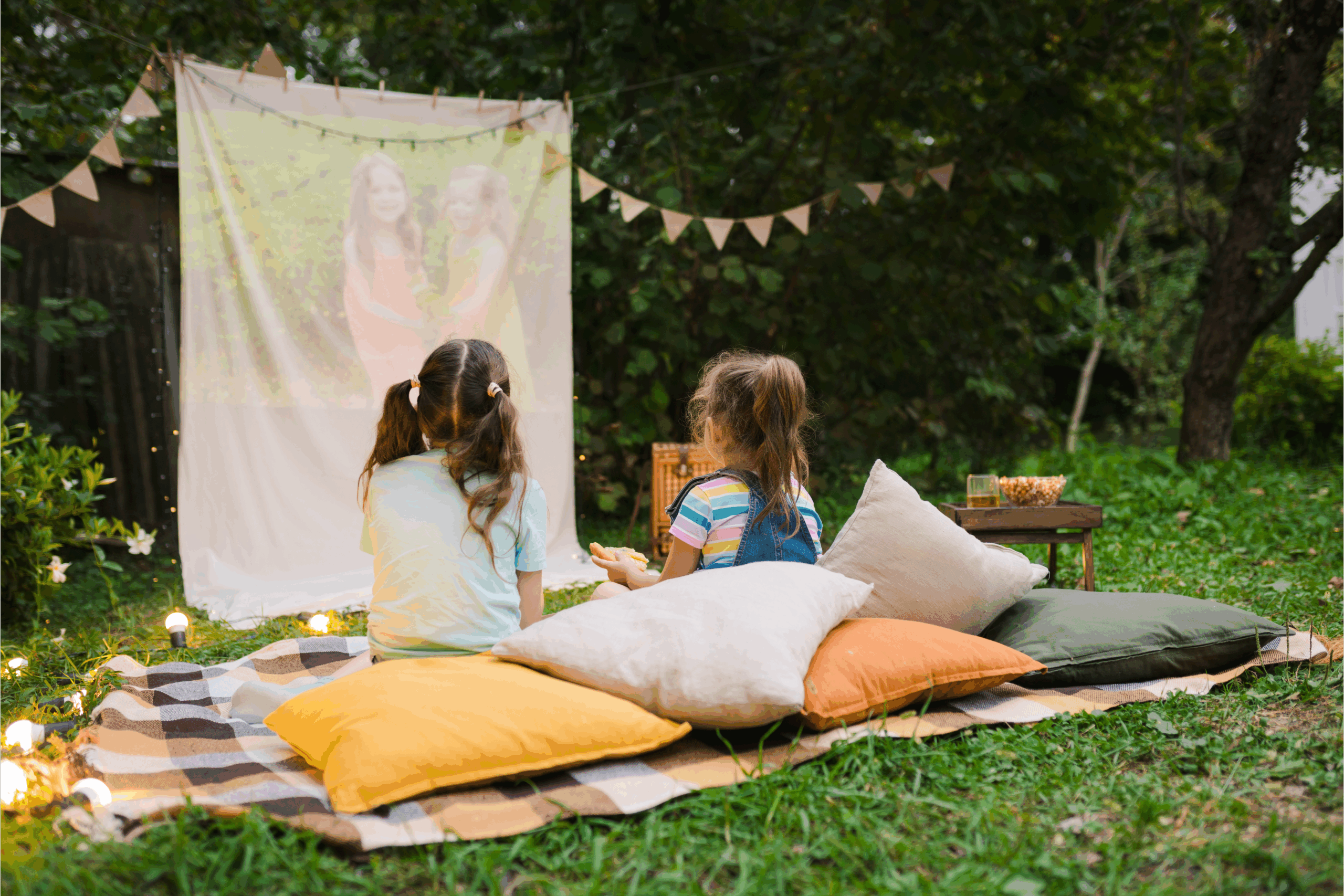 Fun outdoor movies night activity idea for kids to do in the summer. 