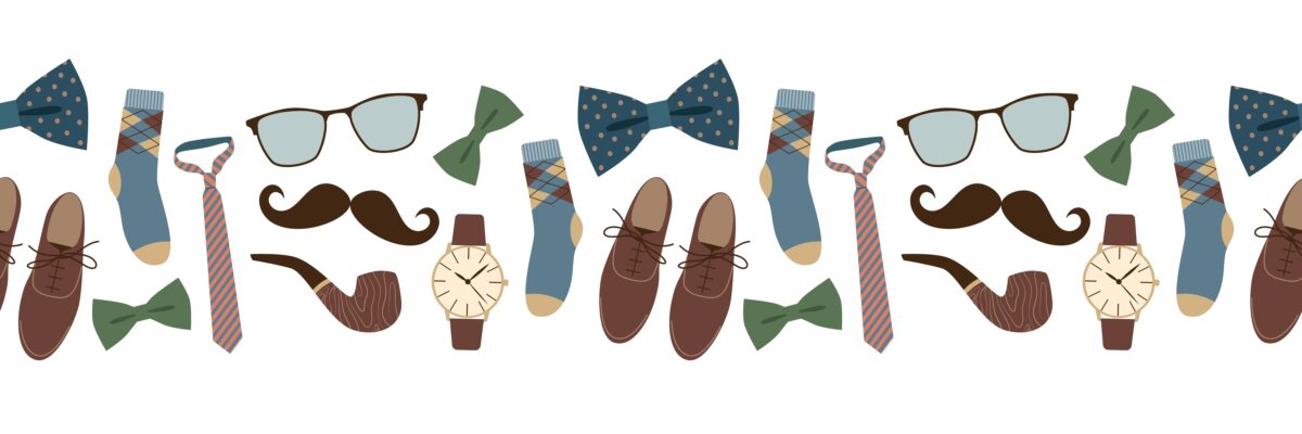 A border of dad items like slippers, a tie, a watch, socks etc.