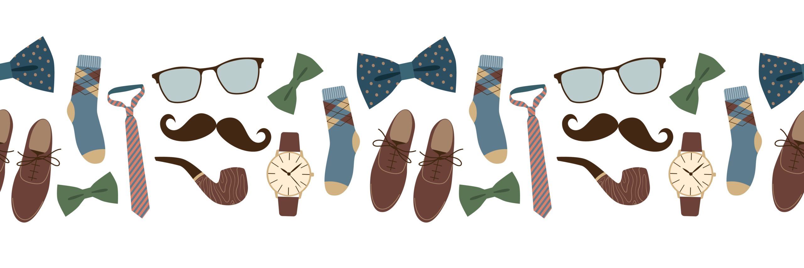 A border of dad items like slippers, a tie, a watch, socks etc. 
