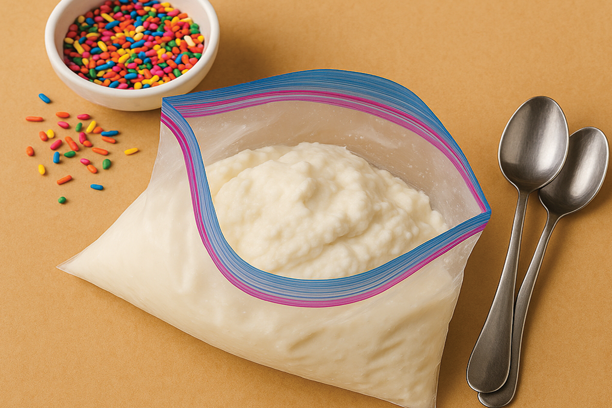 Making homemade ice cream in a bag  for a fun summer activity. 