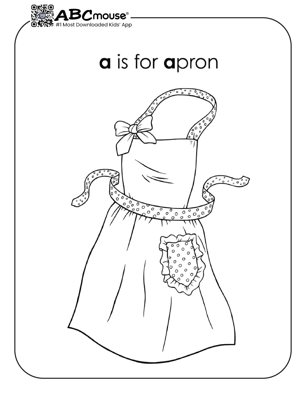 Letter A is for apron fun free coloring page for kids from ABCmouse.com. 