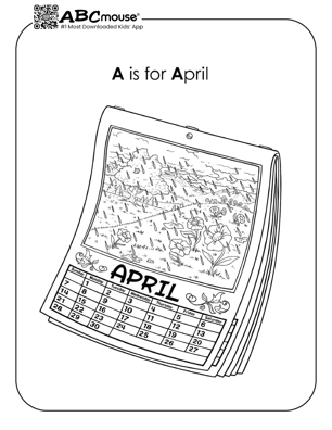 Letter A is for April fun free coloring page for kids from ABCmouse.com. 
