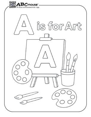 Letter A is for art fun free coloring page for kids from ABCmouse.com. 