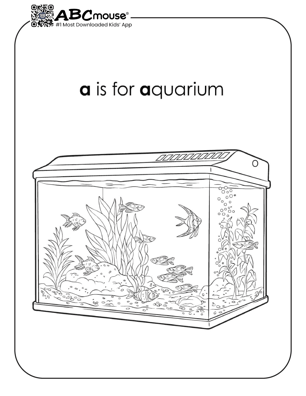 Letter A is for aquarium fun free coloring page for kids from ABCmouse.com. 