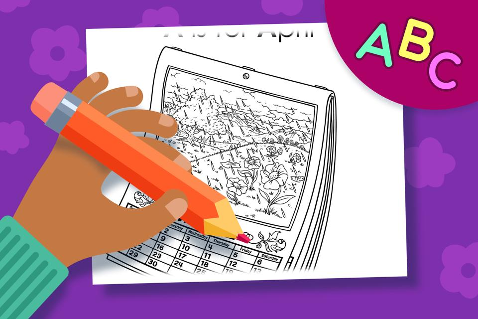 A is for April – Online Coloring Page