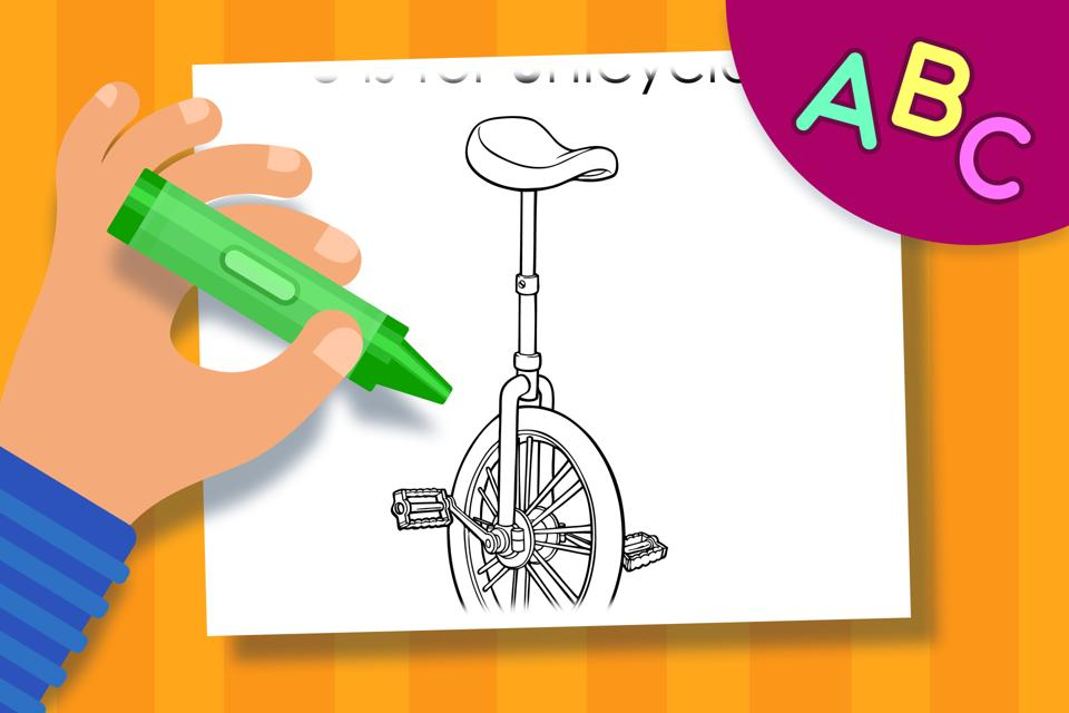 U is for Unicycle – Online Coloring Page