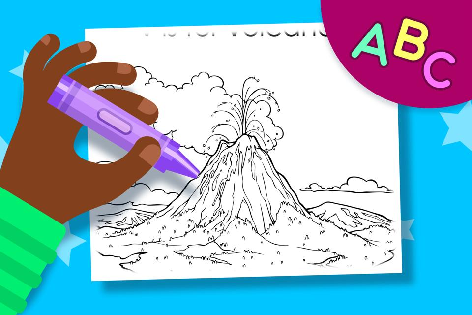 V is for Volcano – Online Coloring Page