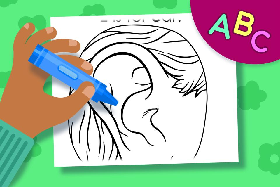E is for Ear – Online Coloring Page