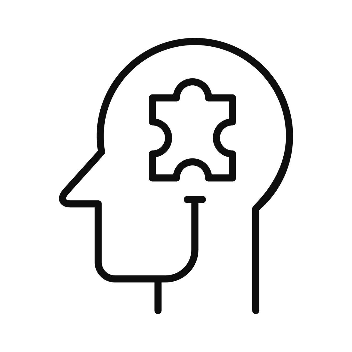 A simple image of a head with a puzzle piece in the middle. 