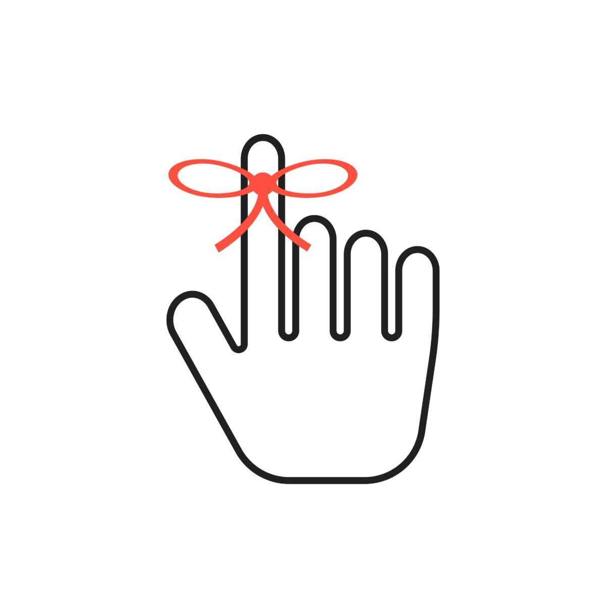 A simple graphic of a hand with a string tied on a finger. 