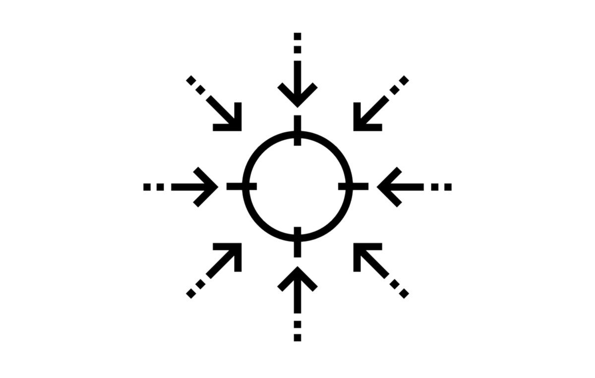 A simple image of a circle with arrows pointed at it. 