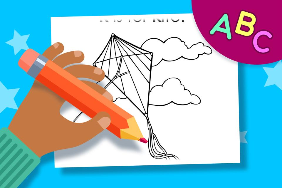 K is for Kite – Online Coloring Page