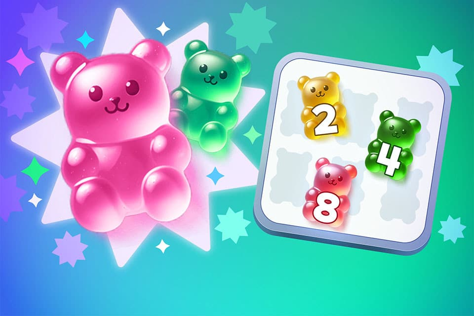 Free gummy bear numbers merge game for kids to play online from ABCmouse.com.