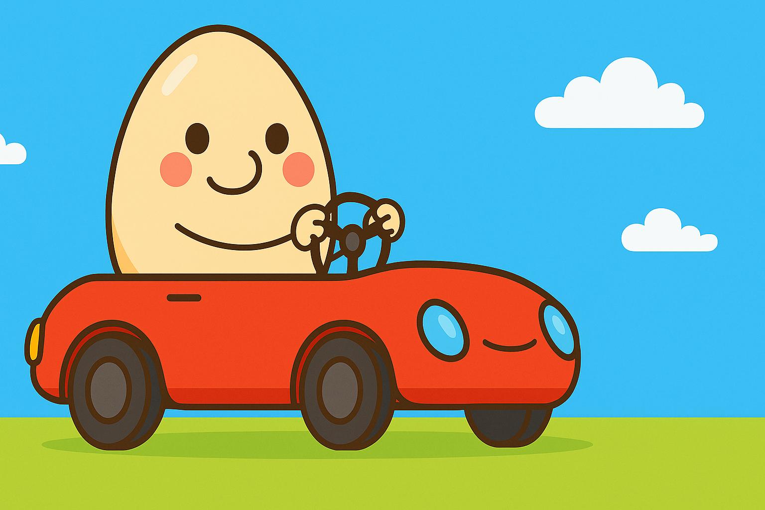 A silly dad joke of an egg driving a car 