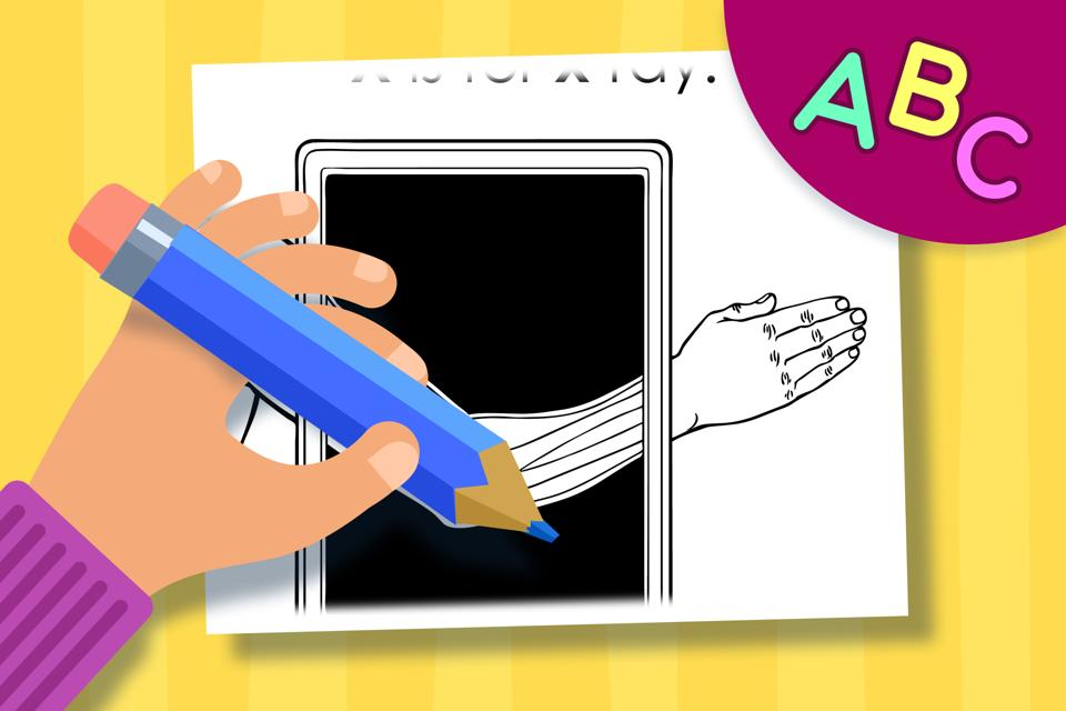 X is X-ray – Online Coloring Page