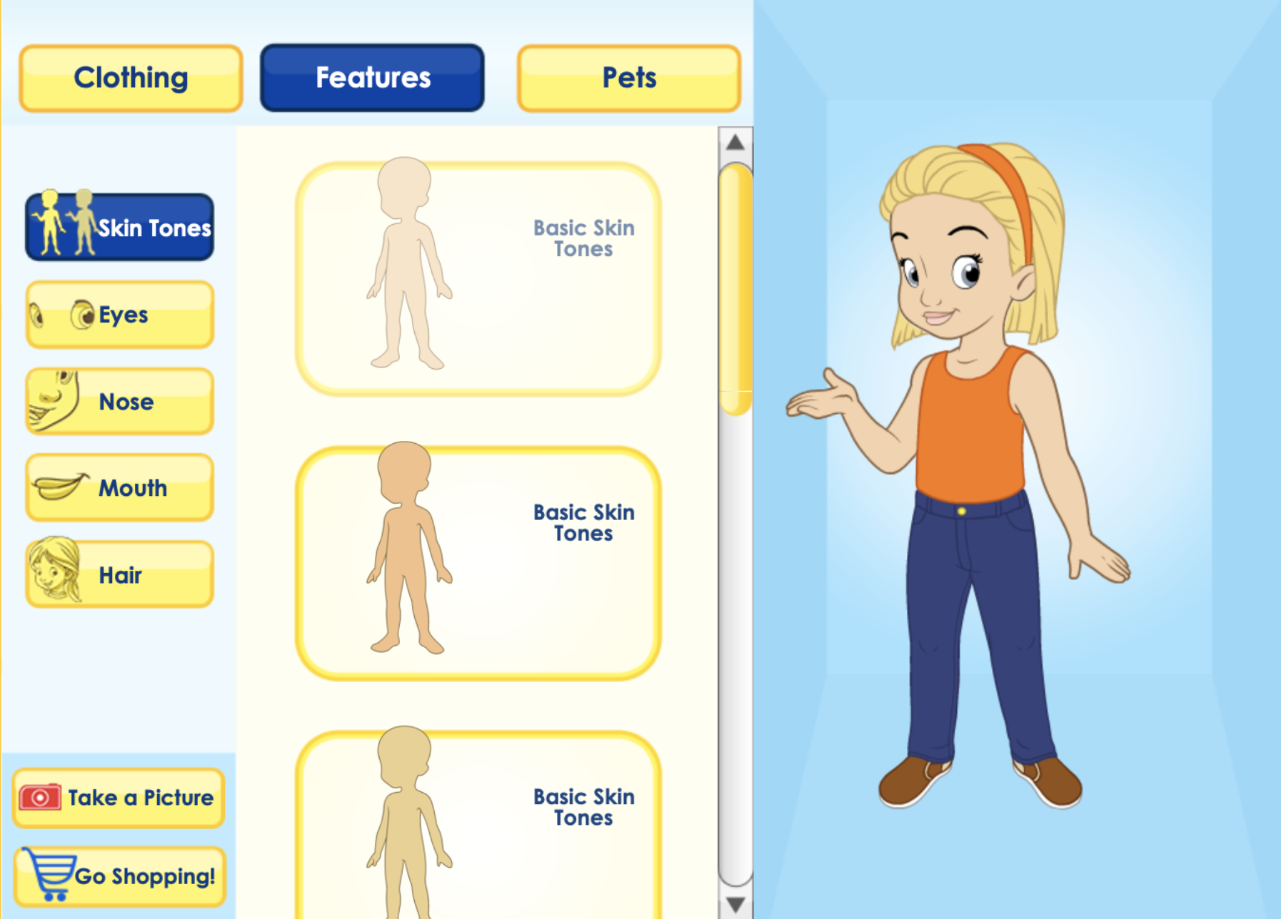 A screenshot of ABCmouse's customizable avatars. 