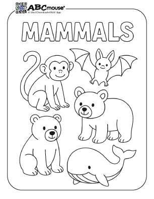 Group of mammals coloring page from ABCmouse.com. 