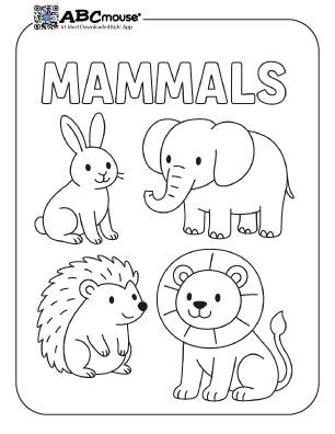 Group of mammals coloring page from ABCmouse.com. 