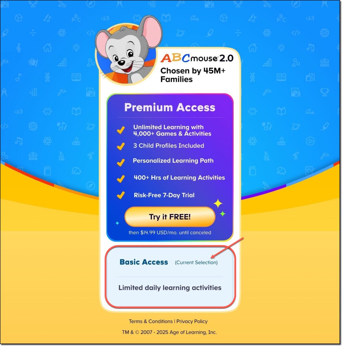 ABCmouse 2.0 pricing options. 