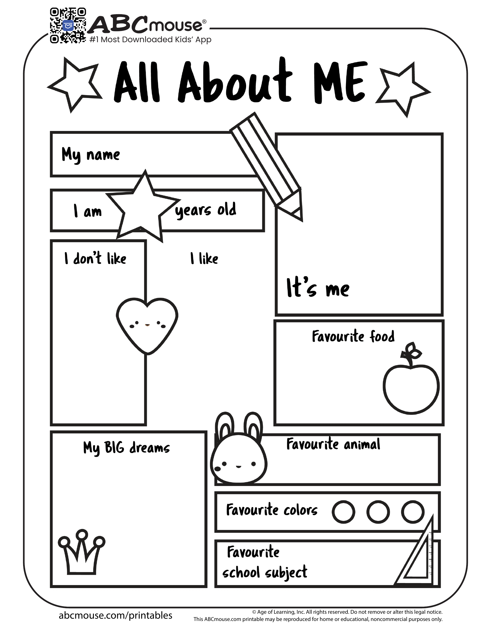 Free printable all about me back to school worksheet for kids from ABCmouse.com. 
