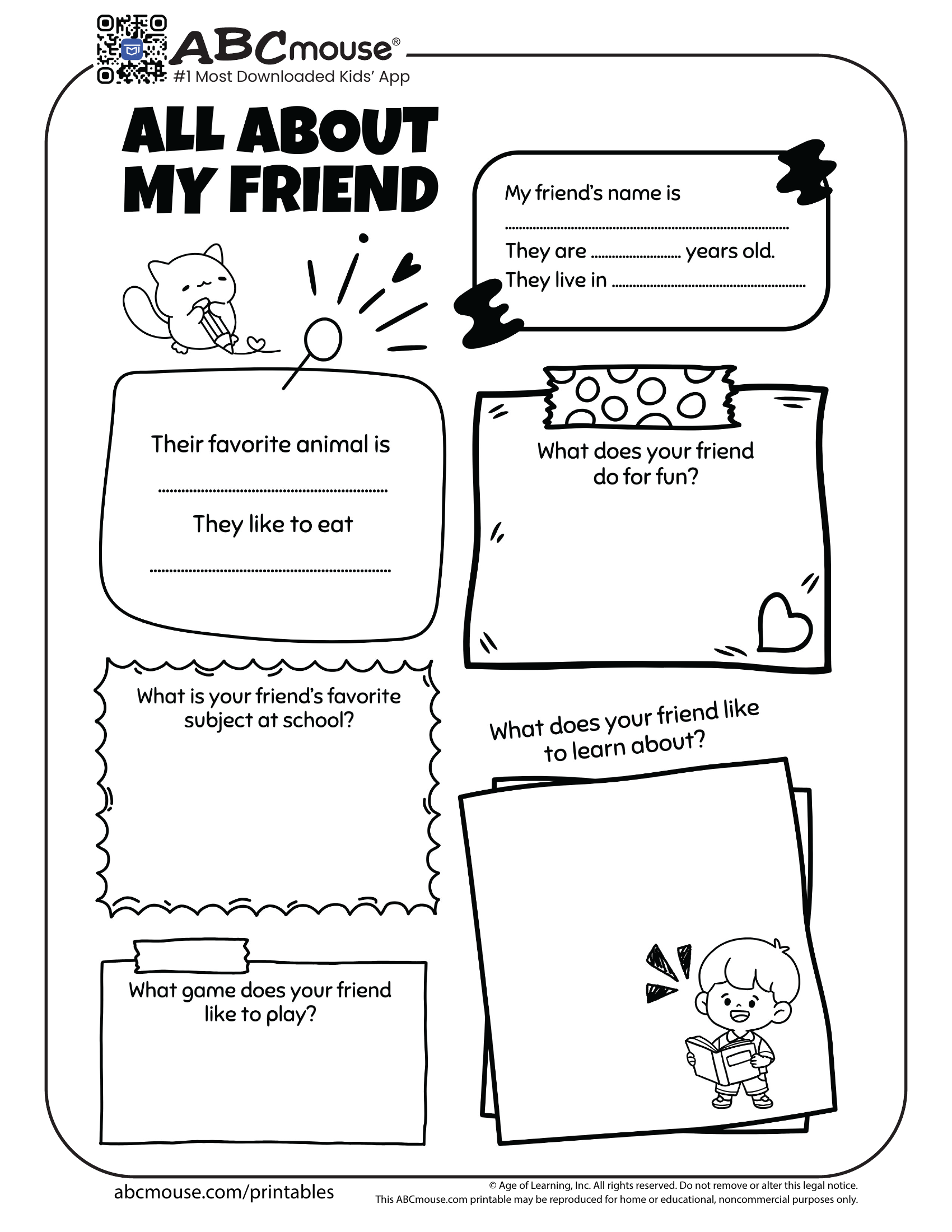 Free printable all about my friend back to school worksheet for kids from ABCmouse.com. 