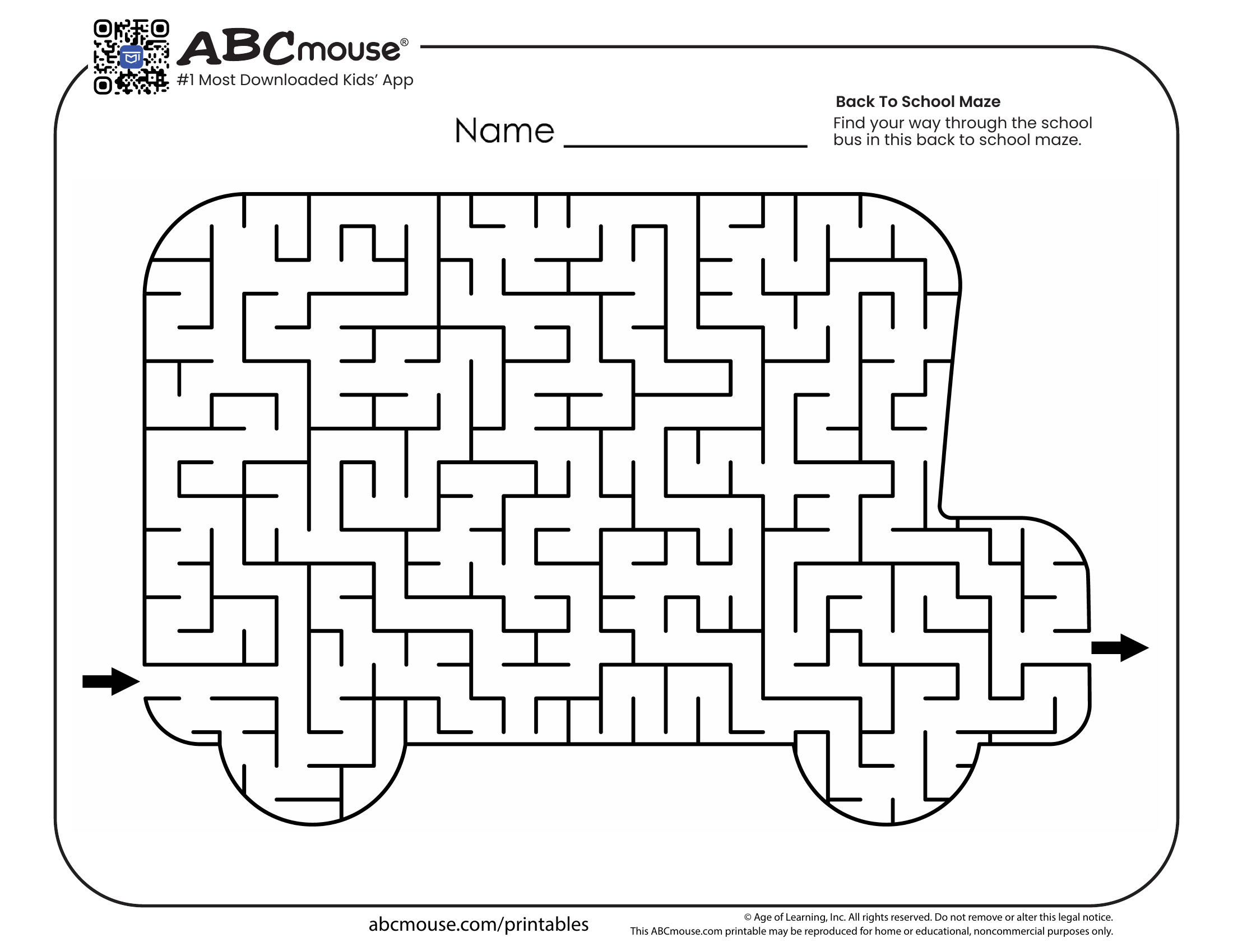 Free printable maze back to school worksheet for kids from ABCmouse.com. 