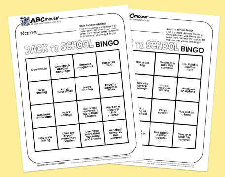 Back to school free printable mingle BINGO cards for kids from ABC,mouse.com. 