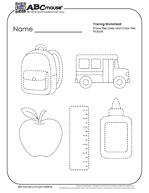 Free printable tracing back to school worksheet for kids from ABCmouse.com. 