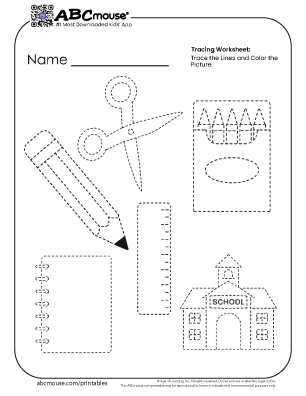 Free printable tracing back to school worksheet for kids from ABCmouse.com. 