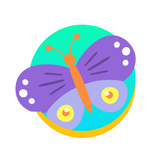 Cute purple butterfly cartoon icon.